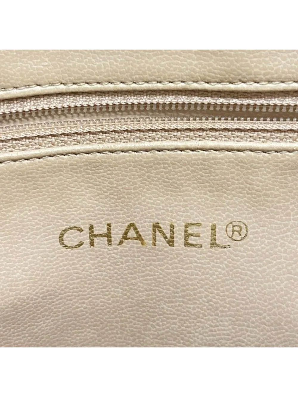Chanel Shoulder Bag Leather Beige Gold